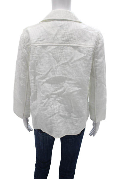 Lafayette 148 New York Women Striped Basic Jacket White Nylon Longsleeve Size S