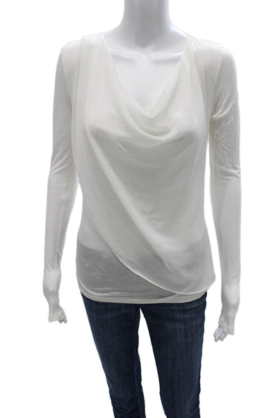 Velvet Women White Rayon Cowl Neck Long Sleeve Basic Blouse Size XS