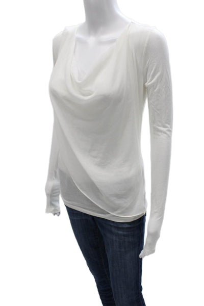 Velvet Women White Rayon Cowl Neck Long Sleeve Basic Blouse Size XS