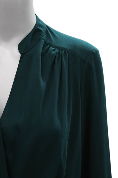 BCBGMAXAZRIA Womens Basic V Neck Green Viscose Long Sleeve Blouse Size XS