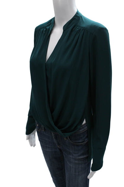 BCBGMAXAZRIA Womens Basic V Neck Green Viscose Long Sleeve Blouse Size XS