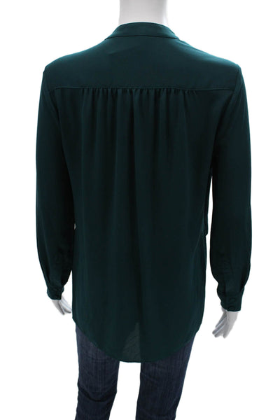 BCBGMAXAZRIA Womens Basic V Neck Green Viscose Long Sleeve Blouse Size XS