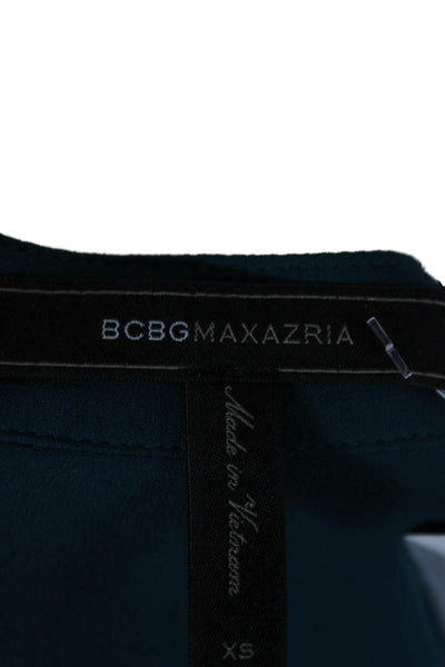 BCBGMAXAZRIA Womens Basic V Neck Green Viscose Long Sleeve Blouse Size XS