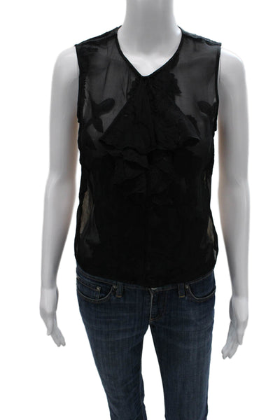 Dries Van Noten Women Black Floral V-Neck Sleeveless Blouse Size 38