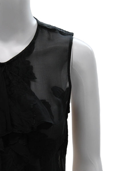 Dries Van Noten Women Black Floral V-Neck Sleeveless Blouse Size 38