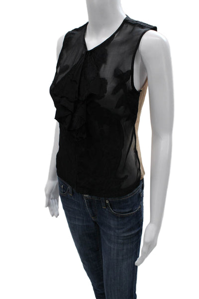 Dries Van Noten Women Black Floral V-Neck Sleeveless Blouse Size 38