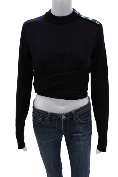 Zara Women Blue Wool Blend Mock Neck Pullover Sweater Long Sleeve Size S