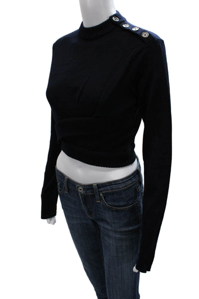 Zara Women Blue Wool Blend Mock Neck Pullover Sweater Long Sleeve Size S