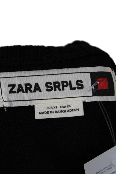 Zara Women Blue Wool Blend Mock Neck Pullover Sweater Long Sleeve Size S