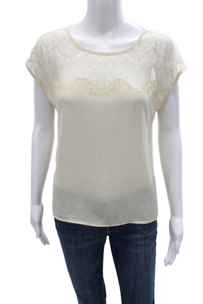 Gold Hawk Womens Basic Lace Sleeveless Round Neck Ivory Blouse Size S