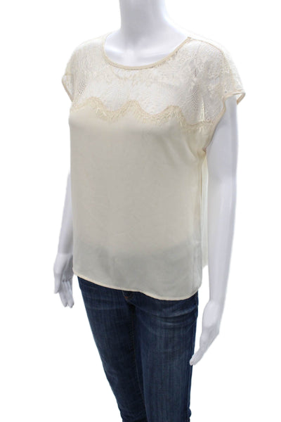 Gold Hawk Womens Basic Lace Sleeveless Round Neck Ivory Blouse Size S