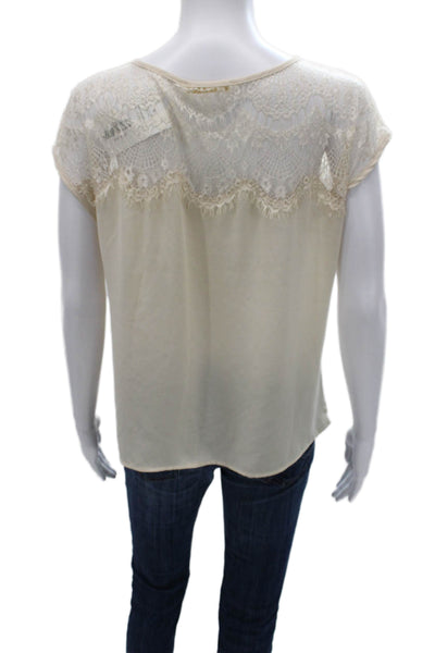 Gold Hawk Womens Basic Lace Sleeveless Round Neck Ivory Blouse Size S