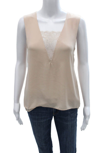BCBGMAXAZRIA Womens Tunic Tank Beige V Neck Sleeveless Polyester Size 2XS