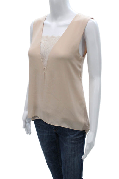 BCBGMAXAZRIA Womens Tunic Tank Beige V Neck Sleeveless Polyester Size 2XS