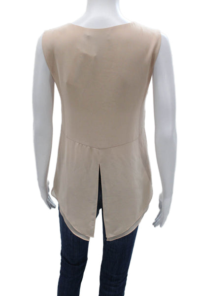 BCBGMAXAZRIA Womens Tunic Tank Beige V Neck Sleeveless Polyester Size 2XS