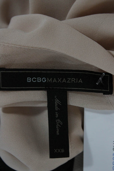 BCBGMAXAZRIA Womens Tunic Tank Beige V Neck Sleeveless Polyester Size 2XS