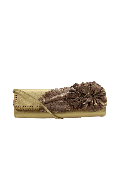 Carlos Falchi Women's Leather Snap Closure Embellish Clutch Handbag Gold