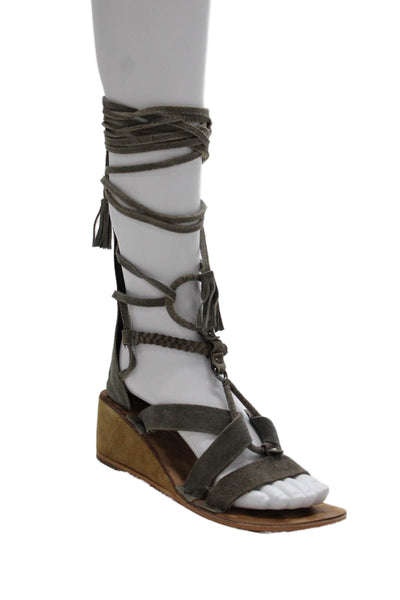 Free People Womens Suede Lace Up Strappy Wedge Sandals Grey Size 38 8