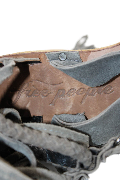 Free People Womens Suede Lace Up Strappy Wedge Sandals Grey Size 38 8