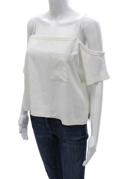 T Alexander Wang Women Blouse White Square Neck Short Sleeve Size 0