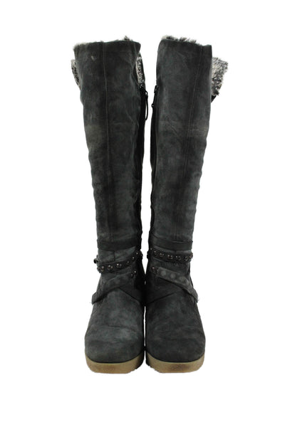 MJUS Womens Suede Studded Wedge Knee High Boots Gray Size 40 10