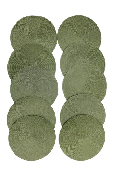 Designer Green Cotton Woven Circle Placemats 14.25" Lot 10