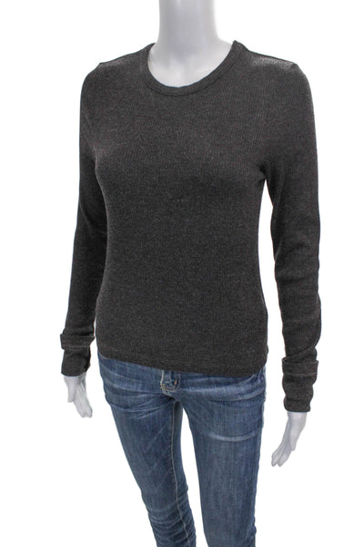 Agolde Womens Basic Knit Long Sleeve Crew Neck T-Shirt Gray Size M