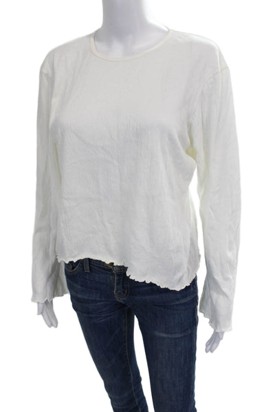 Re/Done Women Basic White Polyester Blend Long Sleeve T-Shirt Size M