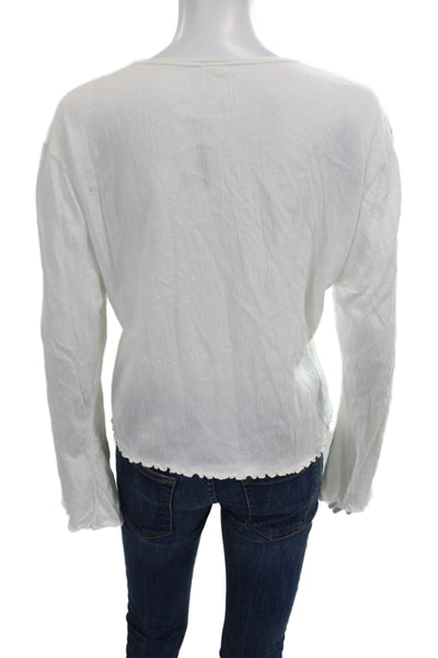 Re/Done Women Basic White Polyester Blend Long Sleeve T-Shirt Size M