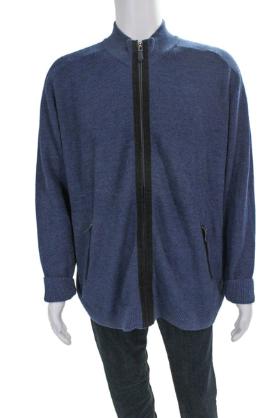 Torras Mens Full Zip Wool Mock Neck Sweater Blue Long Sleeve Fall Size 2XL