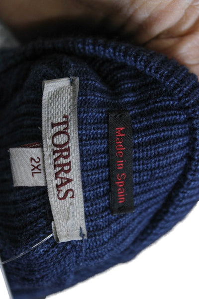 Torras Mens Full Zip Wool Mock Neck Sweater Blue Long Sleeve Fall Size 2XL