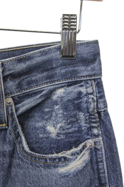 Amo Womens Wide Leg Blue Button Fly Cotton Jeans 31in Inseam Mid Rise Size 25
