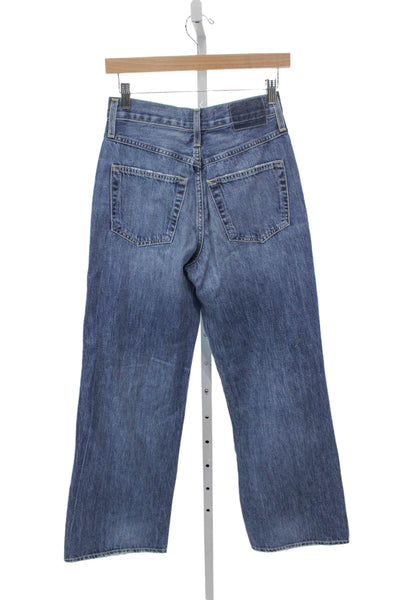Amo Womens Wide Leg Blue Button Fly Cotton Jeans 31in Inseam Mid Rise Size 25
