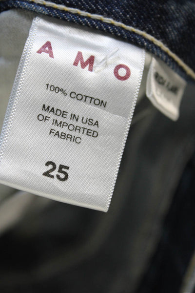 Amo Womens Wide Leg Blue Button Fly Cotton Jeans 31in Inseam Mid Rise Size 25