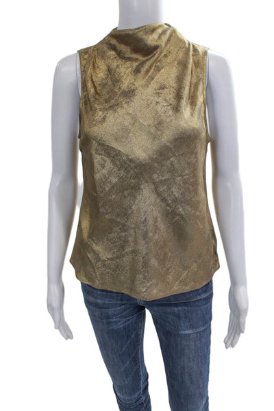 Bella Dahl Women Sleeveless High Neck Tank Blouse Gold Polyester Button Size S