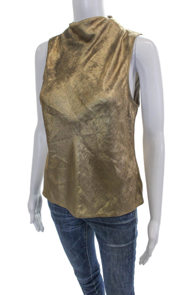 Bella Dahl Women Sleeveless High Neck Tank Blouse Gold Polyester Button Size S