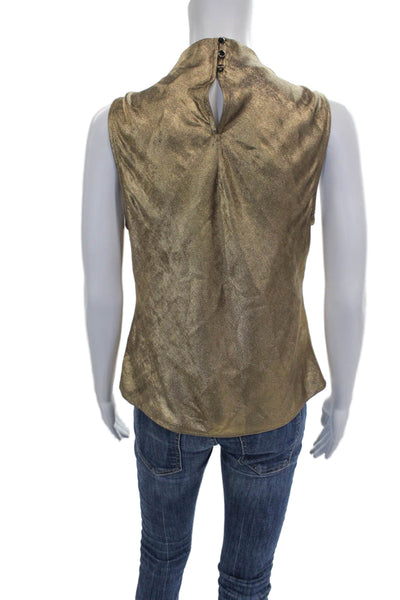 Bella Dahl Women Sleeveless High Neck Tank Blouse Gold Polyester Button Size S