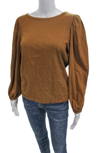 Ruti Women Long Sleeve Basic T-Shirt Brown Cotton Boat Neck Size S