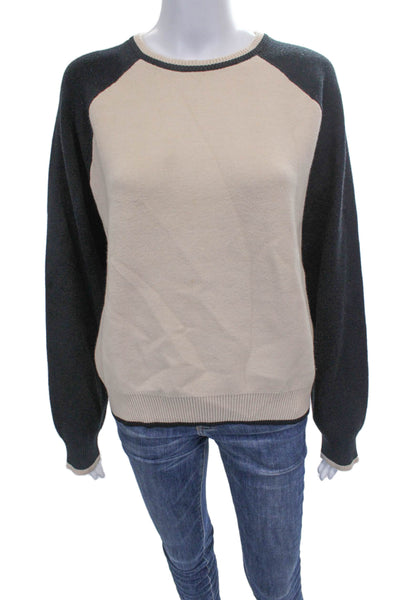 Monrow Women Beige Viscose Pullover Sweater Crew Neck Long Sleeve Size M