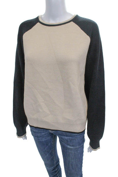Monrow Women Beige Viscose Pullover Sweater Crew Neck Long Sleeve Size M