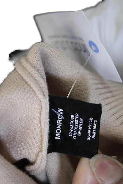 Monrow Women Beige Viscose Pullover Sweater Crew Neck Long Sleeve Size M