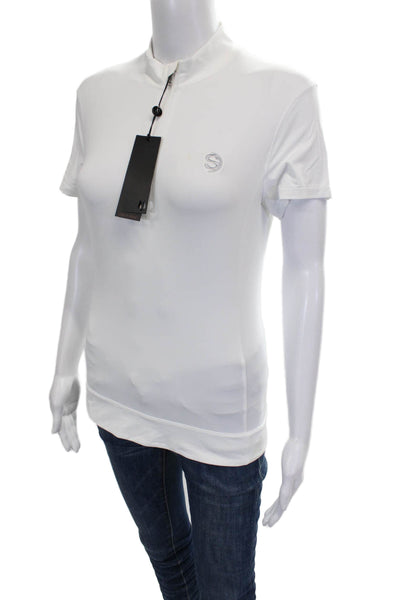 Greyson Mens Basic Polo White Mock Neck Nylon Short Sleeve Size S