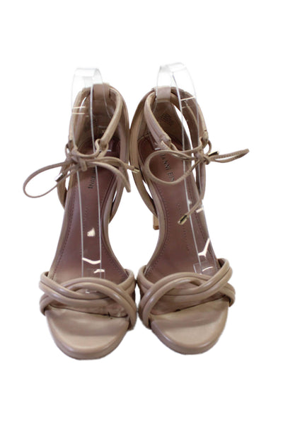 Gianni Bini Womens Leather Twist Strap Detail Heels Beige Size 8.5