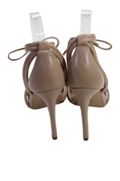 Gianni Bini Womens Leather Twist Strap Detail Heels Beige Size 8.5
