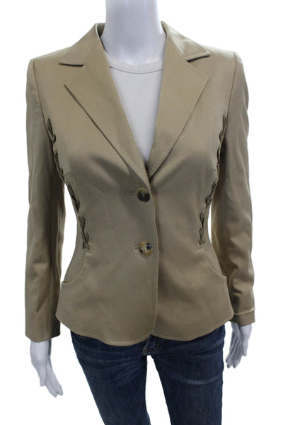 Escada Womens Basic Jacket Beige Virgin Wool Button Long Sleeve Size 36