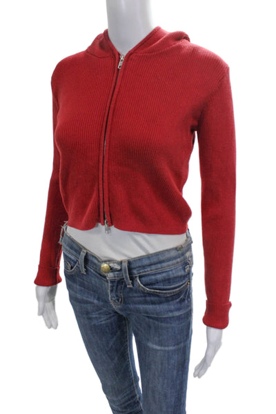 John Galt Womens Full Zip Hoodie Red Striped Cotton Size XS