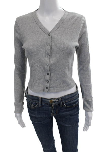 Brandy Melville Women Henley Sweater Gray V Neck Cotton Long Sleeve Size XS
