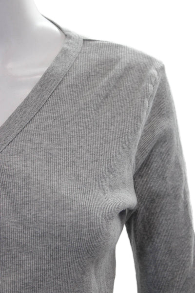 Brandy Melville Women Henley Sweater Gray V Neck Cotton Long Sleeve Size XS
