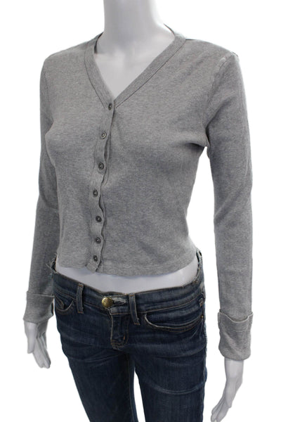 Brandy Melville Women Henley Sweater Gray V Neck Cotton Long Sleeve Size XS