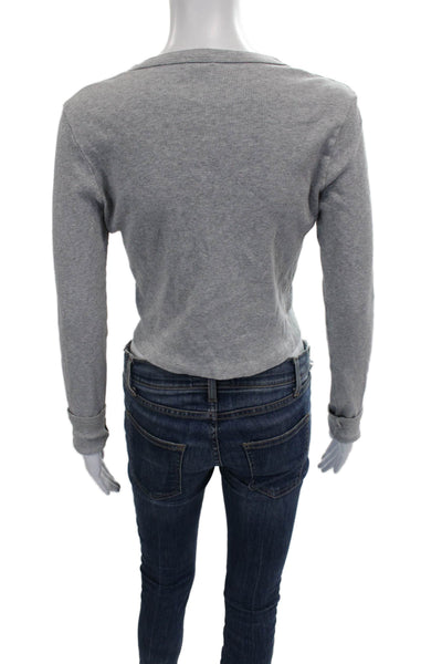Brandy Melville Women Henley Sweater Gray V Neck Cotton Long Sleeve Size XS